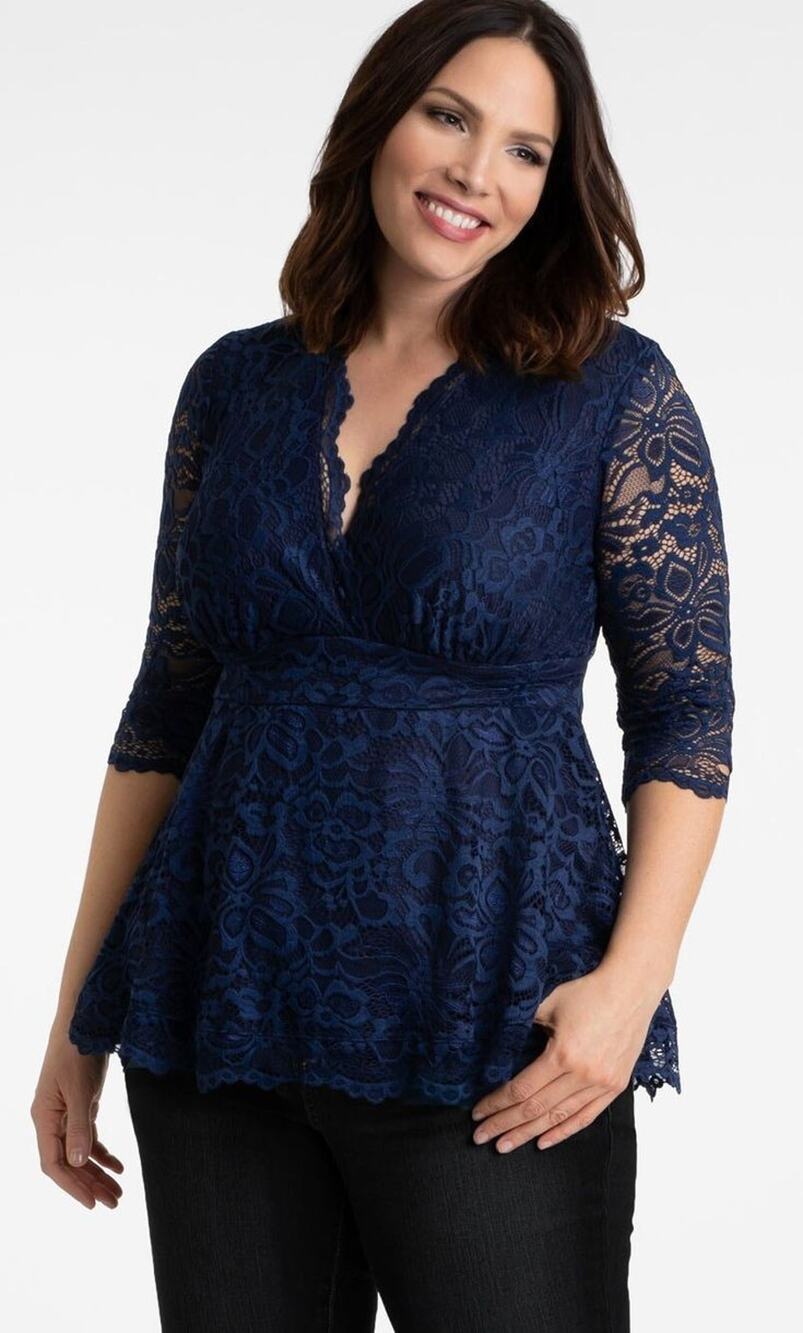 Kiyonna Linden Lace Top 1X Navy Blue Empire Waist V-Neck Whimsigoth Romantic